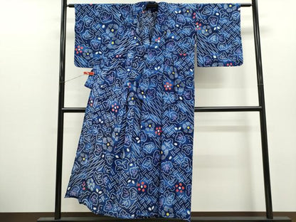 平和屋着物∴夏物　浴衣　有松鳴海絞り　草花文　綿　逸品　CABJ2707ze