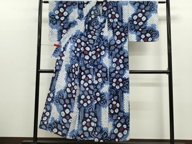 平和屋着物∴夏物　浴衣　有松鳴海絞り　草花文　綿　逸品　CABJ2718ze