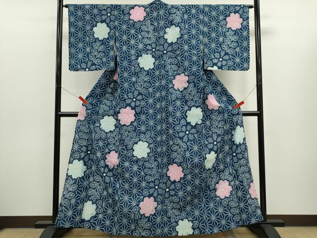 平和屋着物∴夏物　浴衣　有松鳴海絞り　麻の葉草花文　綿　逸品　未使用　CABJ2719ze