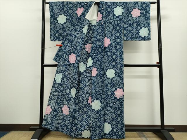 平和屋着物∴夏物　浴衣　有松鳴海絞り　麻の葉草花文　綿　逸品　未使用　CABJ2719ze