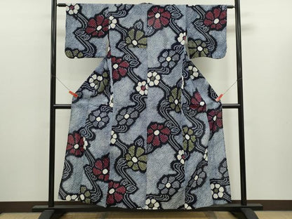平和屋着物∴夏物　浴衣　有松鳴海絞り　流水草花文　綿　逸品　CABJ2721ze