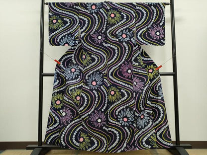 平和屋着物∴夏物　浴衣　有松鳴海絞り　流水舞花文　綿　逸品　未使用　CABJ2726ze