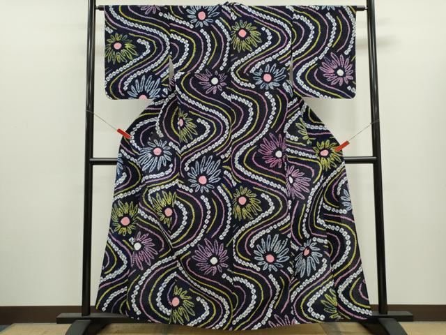 平和屋着物∴夏物　浴衣　有松鳴海絞り　流水舞花文　綿　逸品　未使用　CABJ2726ze