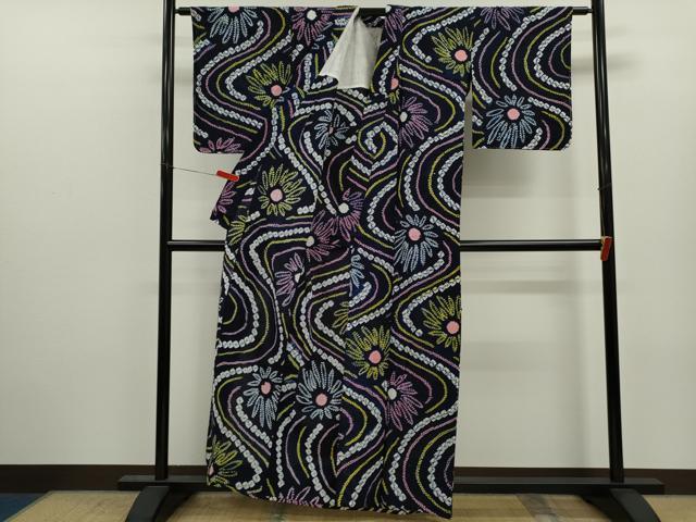 平和屋着物∴夏物　浴衣　有松鳴海絞り　流水舞花文　綿　逸品　未使用　CABJ2726ze