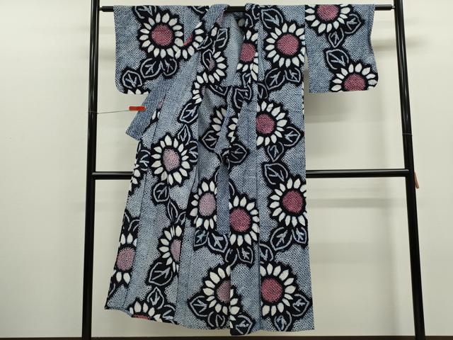 平和屋着物∴夏物　浴衣　有松鳴海絞り　ひまわり　綿　逸品　CABJ2729ze