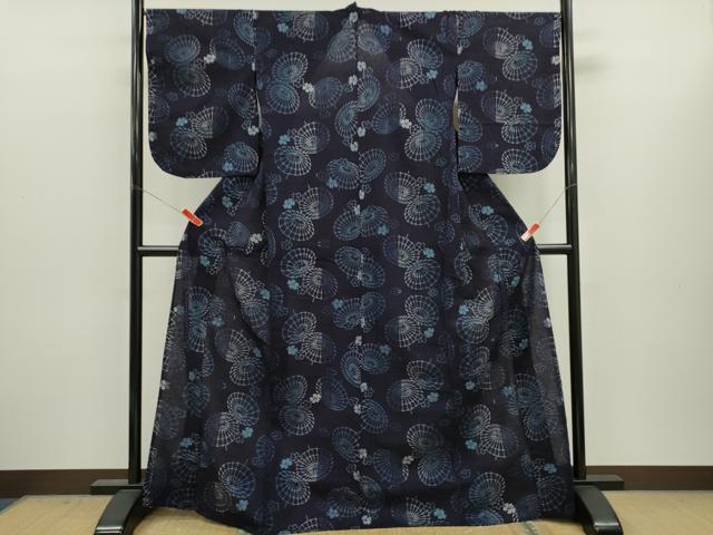 平和屋着物∴夏物　浴衣　注染　番傘　舞花文　手縫い　綿　逸品　CABJ2732ze