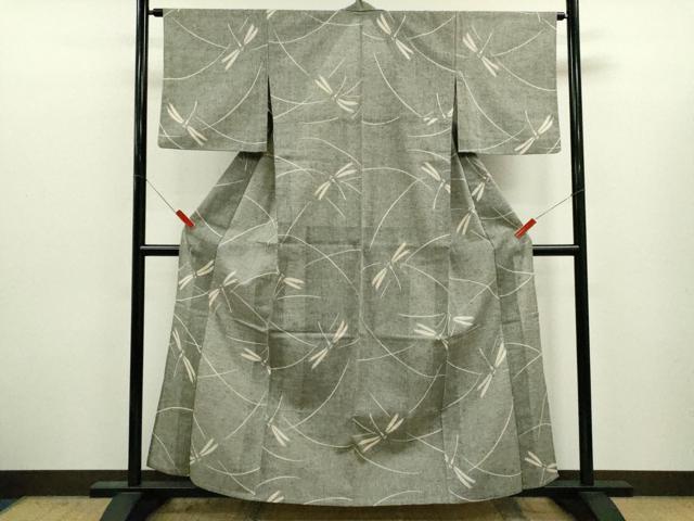 平和屋着物∴夏物　綿麻浴衣　トンボ　注染　手縫い　綿麻　反端付き　逸品　CABJ2733ze