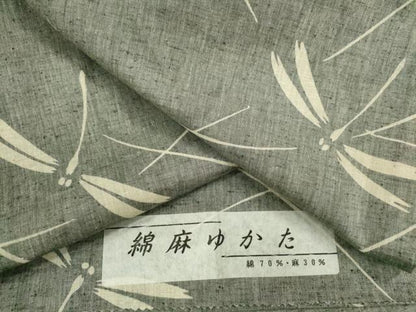 平和屋着物∴夏物　綿麻浴衣　トンボ　注染　手縫い　綿麻　反端付き　逸品　CABJ2733ze