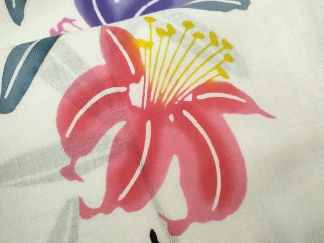 平和屋着物∴夏物　浴衣　注染　百合　手縫い　綿　逸品　CABJ2739ze