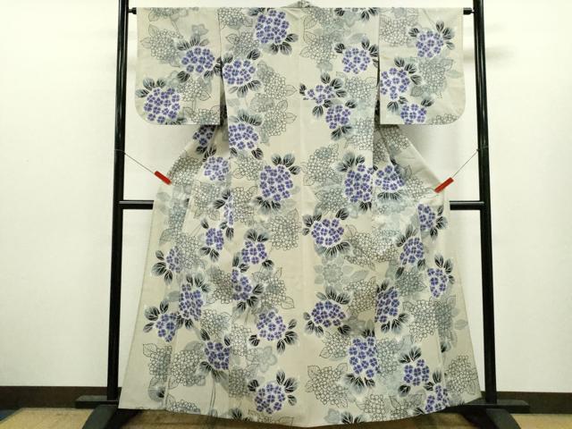 平和屋着物∴夏物　浴衣　注染　手縫い　紫陽花　綿　逸品　CABJ2741ze