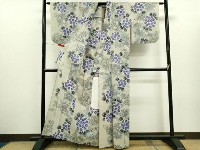 平和屋着物∴夏物　浴衣　注染　手縫い　紫陽花　綿　逸品　CABJ2741ze