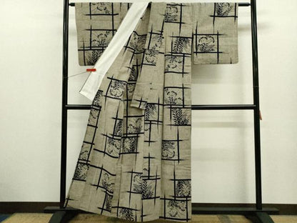 平和屋着物∴夏物　浴衣　注染　草木文　手縫い　綿　逸品　CABJ2744ze