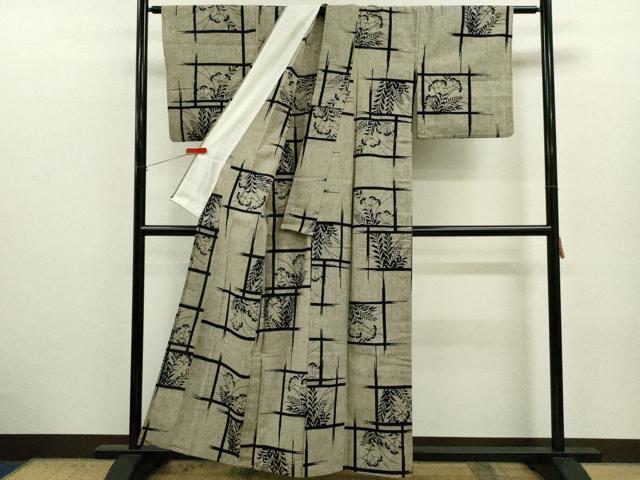 平和屋着物∴夏物　浴衣　注染　草木文　手縫い　綿　逸品　CABJ2744ze