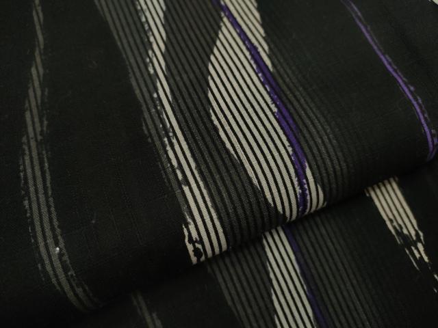 平和屋着物∴夏物　浴衣　変わり縞　黒地　綿　逸品　CABJ2745ze