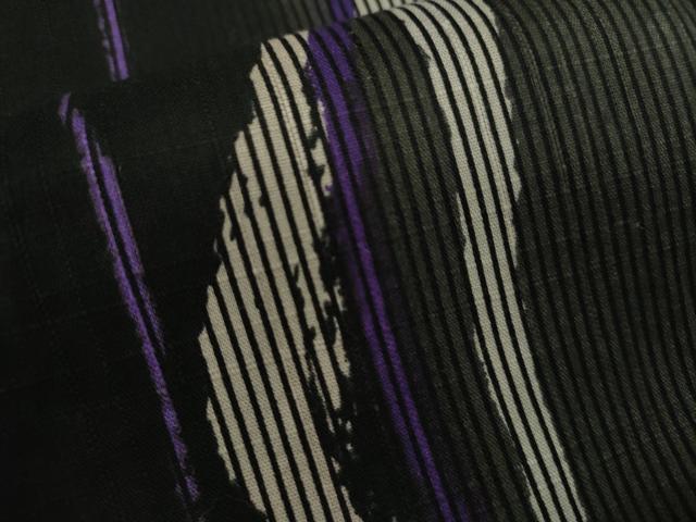 平和屋着物∴夏物　浴衣　変わり縞　黒地　綿　逸品　CABJ2745ze