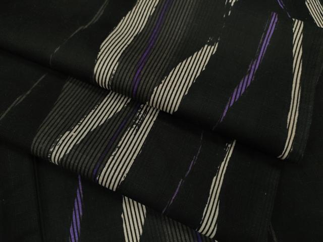 平和屋着物∴夏物　浴衣　変わり縞　黒地　綿　逸品　CABJ2745ze
