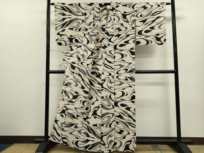 平和屋着物∴夏物　浴衣　注染　抽象文　綿　逸品　CABJ2747ze
