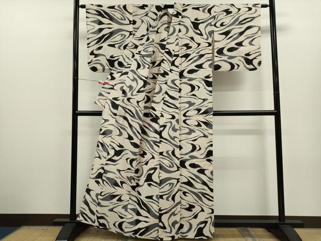 平和屋着物∴夏物　浴衣　注染　抽象文　綿　逸品　CABJ2747ze