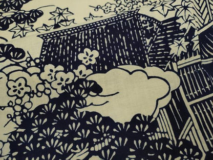 平和屋着物∴夏物　浴衣　注染　雲取り風景文　手縫い　綿　逸品　未使用　CABJ2748ze