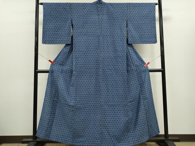 平和屋着物∴夏物　浴衣　両面染　菱文　手縫い　綿　逸品　CABJ2749ze