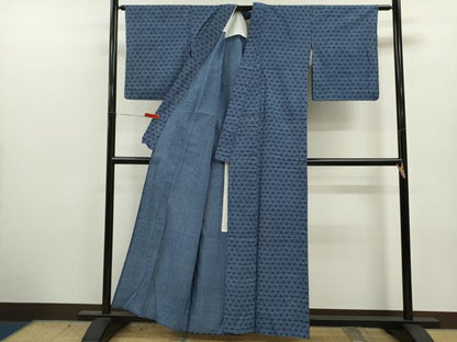 平和屋着物∴夏物　浴衣　両面染　菱文　手縫い　綿　逸品　CABJ2749ze