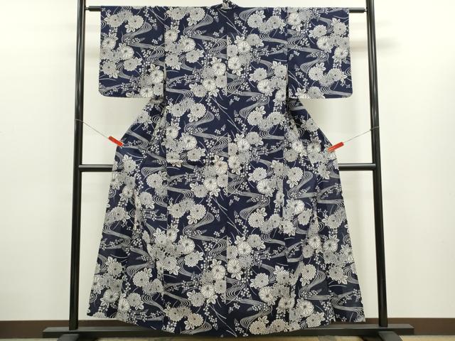 平和屋着物∴夏物　浴衣　注染　流水菊文　綿　逸品　CABJ2754ze