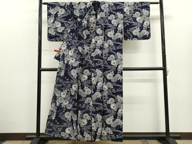 平和屋着物∴夏物　浴衣　注染　流水菊文　綿　逸品　CABJ2754ze