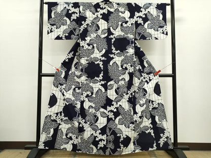 平和屋着物∴夏物　浴衣　注染　紫陽花　手縫い　綿　逸品　CABJ2755ze