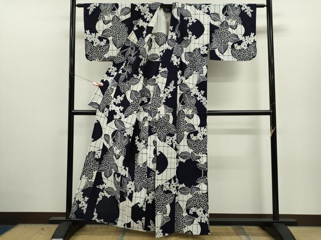 平和屋着物∴夏物　浴衣　注染　紫陽花　手縫い　綿　逸品　CABJ2755ze