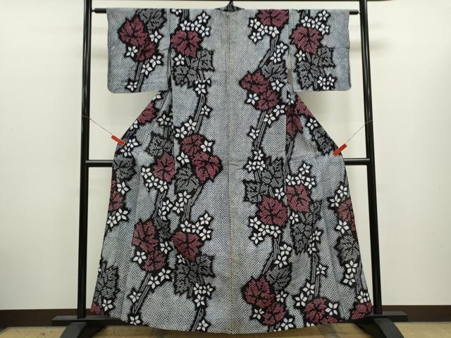 平和屋着物∴夏物　浴衣　有松鳴海絞り　枝花文　綿　逸品　CABJ2761ze