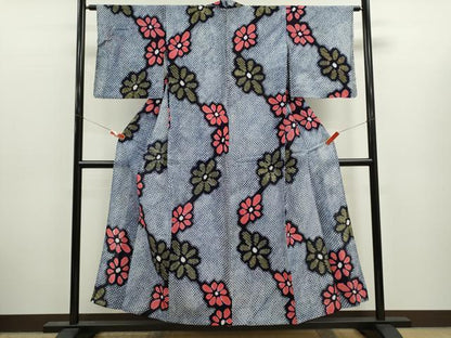 平和屋着物∴夏物　浴衣　有松鳴海絞り　枝花文　綿　逸品　CABJ2763ze