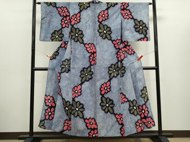 平和屋着物∴夏物　浴衣　有松鳴海絞り　枝花文　綿　逸品　CABJ2763ze