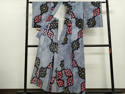 平和屋着物∴夏物　浴衣　有松鳴海絞り　枝花文　綿　逸品　CABJ2763ze