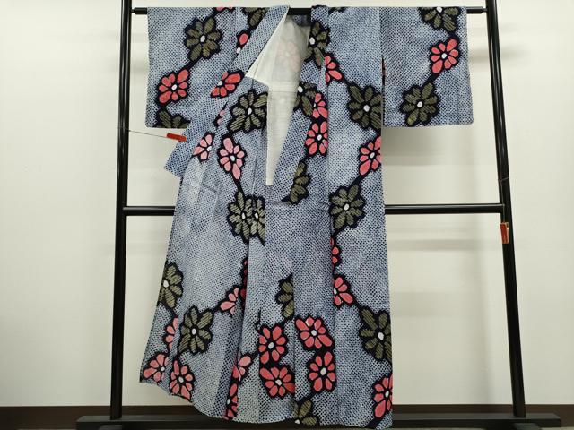 平和屋着物∴夏物　浴衣　有松鳴海絞り　枝花文　綿　逸品　CABJ2763ze