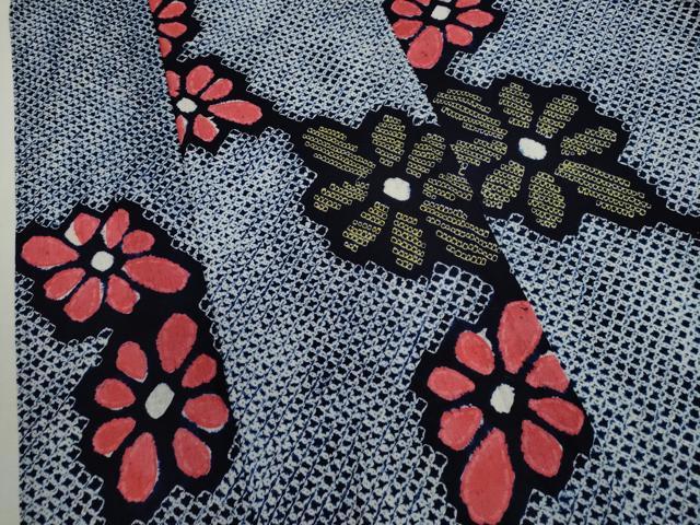 平和屋着物∴夏物　浴衣　有松鳴海絞り　枝花文　綿　逸品　CABJ2763ze