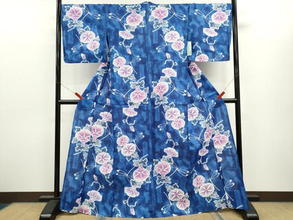 平和屋着物∴夏物　浴衣　トンボ　朝顔　綿　逸品　未使用　CABJ2769ze
