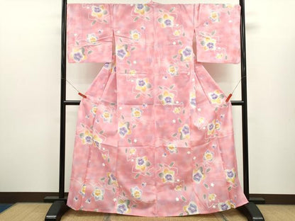 平和屋着物∴夏物　浴衣　綿紅梅　舞花文　綿　逸品　CABJ2770ze