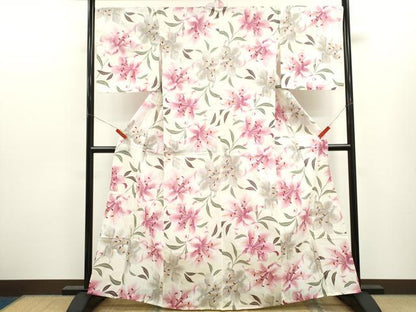 平和屋着物∴夏物　浴衣　百合　綿　逸品　CABJ2771ze
