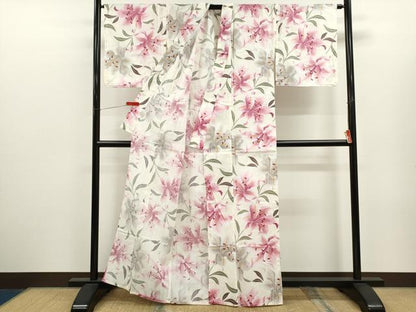 平和屋着物∴夏物　浴衣　百合　綿　逸品　CABJ2771ze