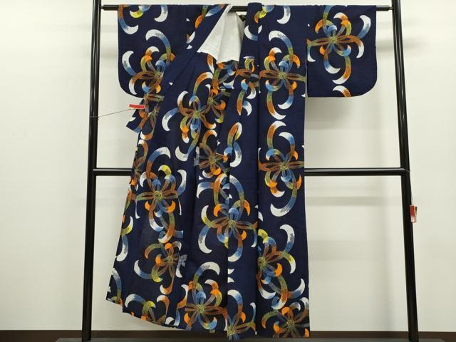 平和屋着物∴夏物　浴衣　注染　舞花文　手縫い　綿　逸品　CABJ2772ze