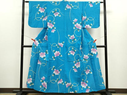 平和屋着物∴夏物　浴衣　注染　草花文　綿　逸品　CABJ2773ze