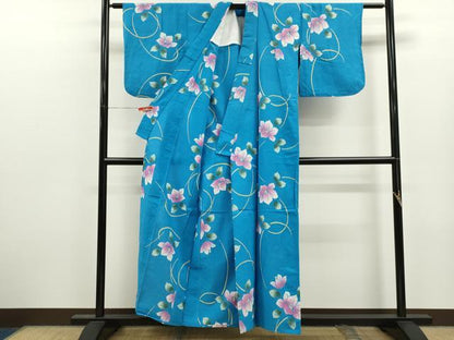 平和屋着物∴夏物　浴衣　注染　草花文　綿　逸品　CABJ2773ze