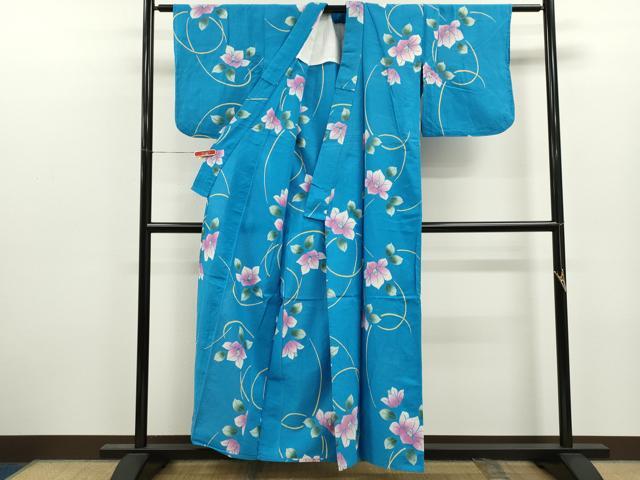 平和屋着物∴夏物　浴衣　注染　草花文　綿　逸品　CABJ2773ze