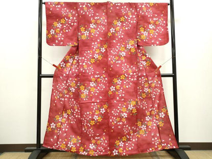平和屋着物∴夏物　浴衣　舞桜文　綿　逸品　CABJ2774ze