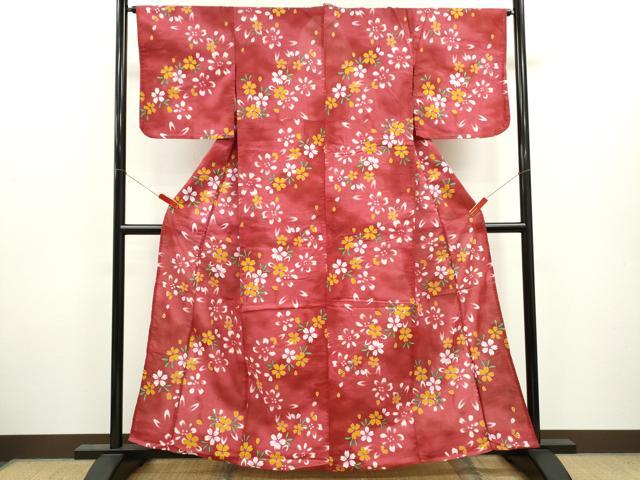 平和屋着物∴夏物　浴衣　舞桜文　綿　逸品　CABJ2774ze