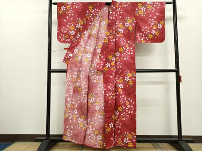平和屋着物∴夏物　浴衣　舞桜文　綿　逸品　CABJ2774ze