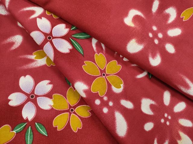 平和屋着物∴夏物　浴衣　舞桜文　綿　逸品　CABJ2774ze