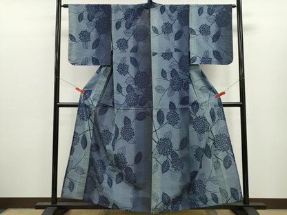 平和屋着物∴夏物　浴衣　新江戸染　東京本染　紫陽花　注染　手縫い　綿　証紙付き　逸品　CABJ2775ze