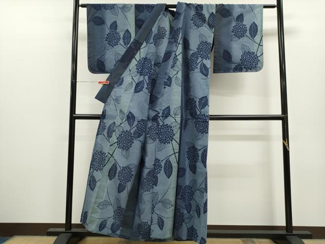 平和屋着物∴夏物　浴衣　新江戸染　東京本染　紫陽花　注染　手縫い　綿　証紙付き　逸品　CABJ2775ze