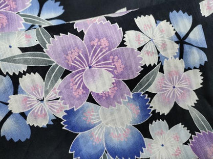 平和屋着物∴夏物　浴衣　撫子　黒地　綿　逸品　CABJ2776ze